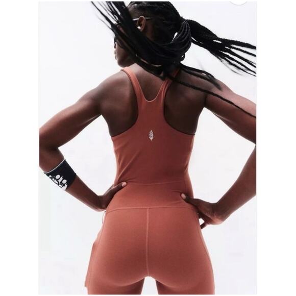 New Free People Movement Never Better Brown Runsie Racerback Romper size S - Picture 4 of 9